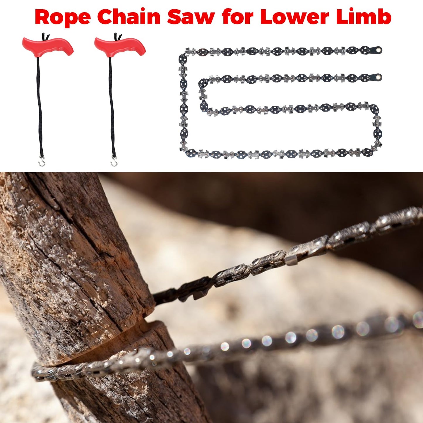 53 Inch Rope Saw High Reach Tree Limb Hand Rope Saw Chains with 68 Teeth & Folding Ropes Chain Saws for Tree Trimming Pocket Chainsaw Gardening Camping Cutting Tool