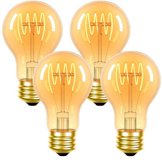 Hykton A19 Vintage Edison Bulbs 60 Watt Equivalent, 6W LED Antique Light Bulbs, Decorative 2200K Amber Warm Light Bulbs, 4 Pack Dimmable E26 LED Bulb 60 Watt for Light Fixtures, 550LM, CRI 93+