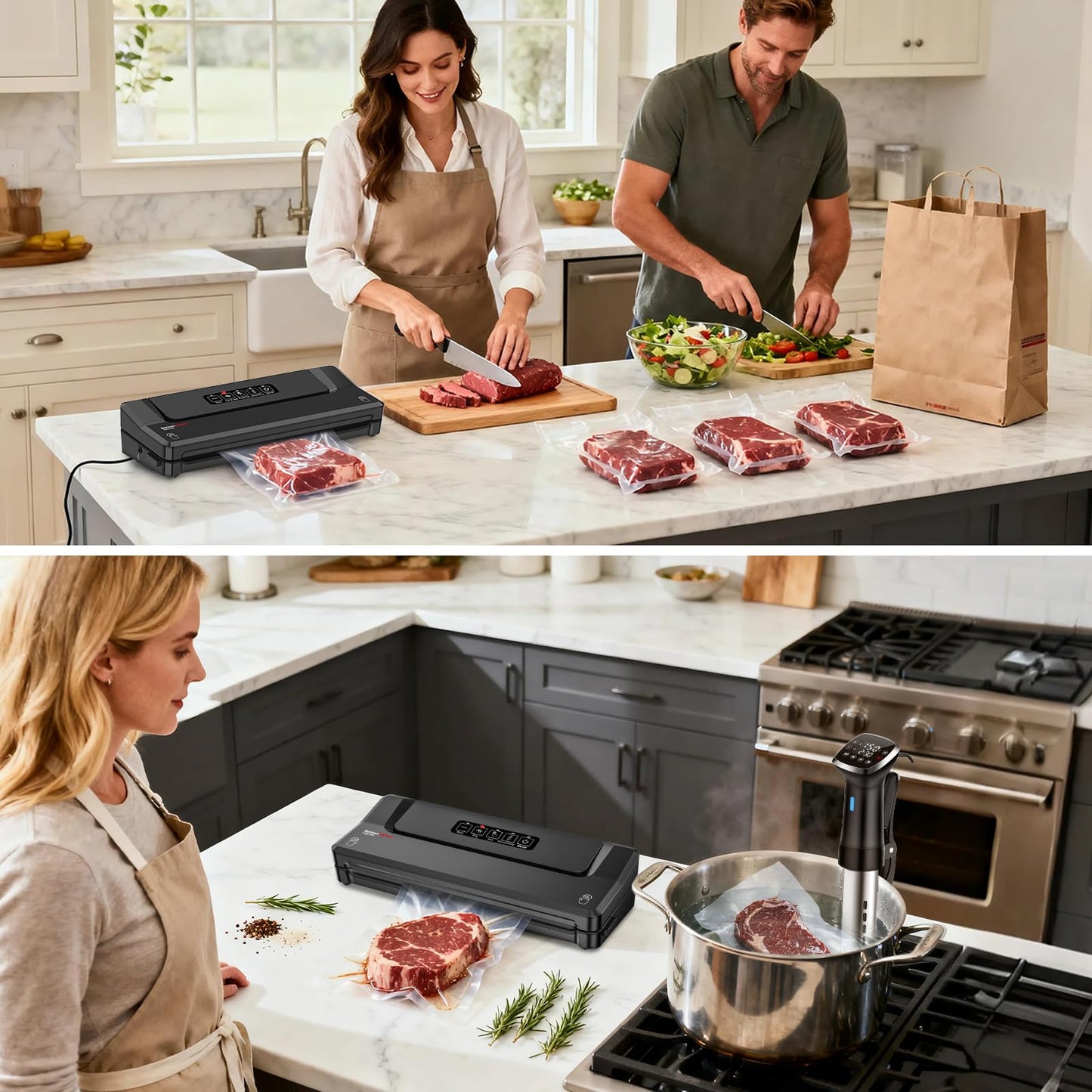 Bonsenkitchen Vacuum Sealer Machine with Bags | Compact Food Sealer for Kitchen Storage & Meal Prep | Multiple Modes | External Vacuum System
