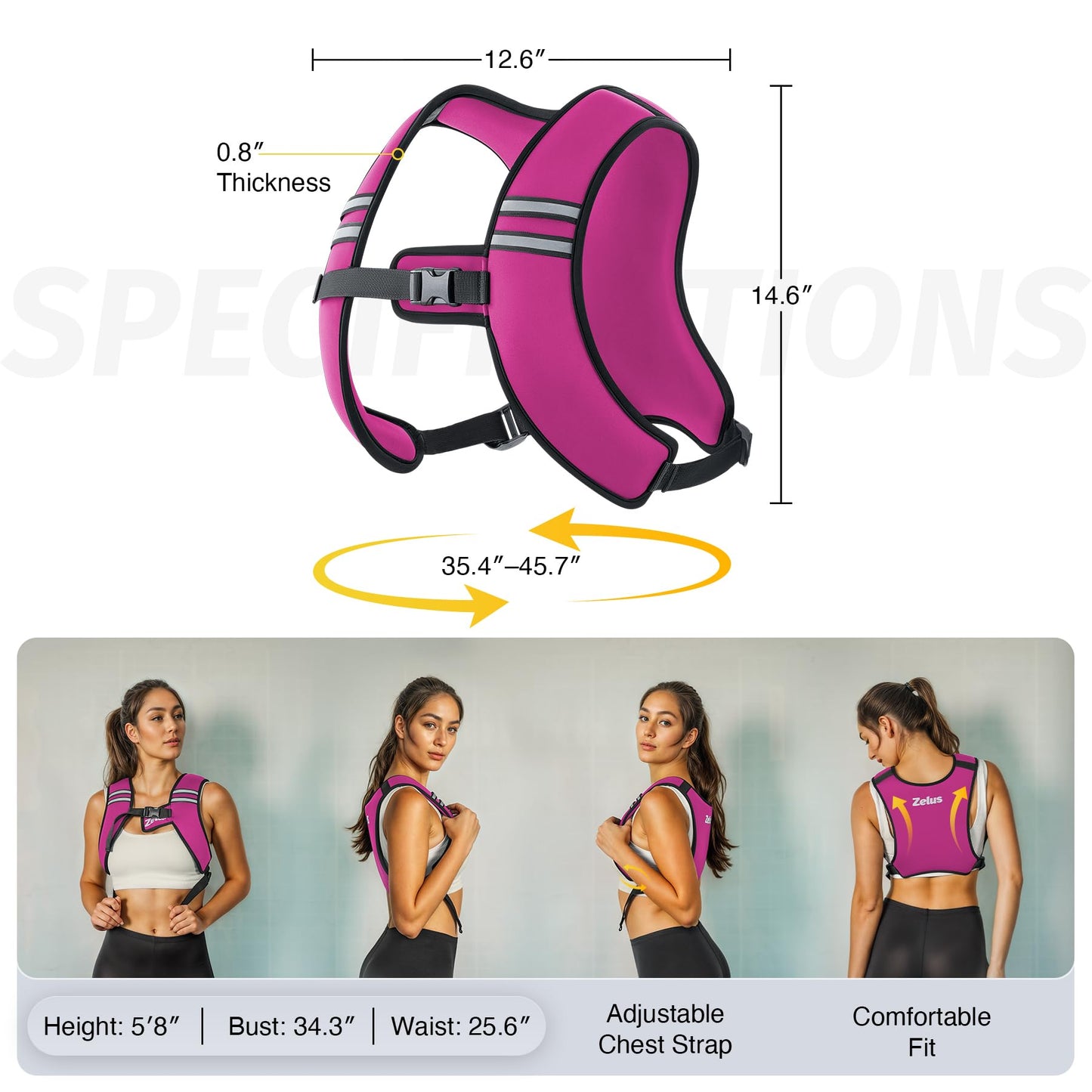 ZELUS Weighted Vest, Washable Z-Fit Soft Iron Weighted Vest for Women and Men, 5/10/15 lb Weight Vest with Reflective Strips & Adjustable Straps, Ultra Thin Weight Vest for Gym Strength Training (15lb) Pink