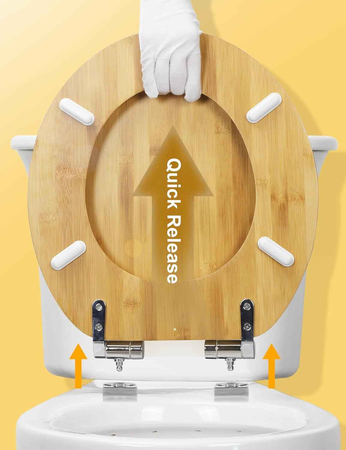 17-Inch Round Bamboo Toilet Seat with Quick Release & Slow Close - Zinc Alloy Hinges