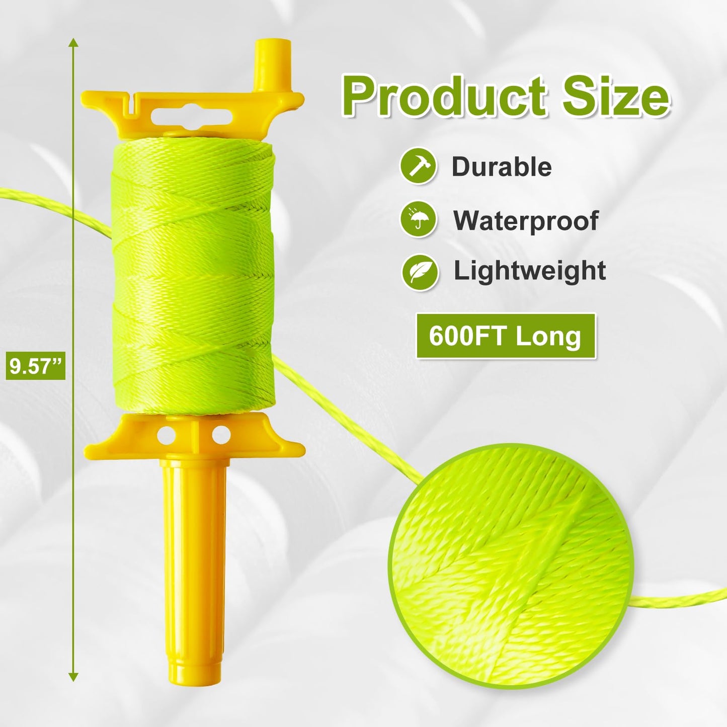 BSRHOME Reloadable Line Reel,Mason Line String Line,600 Ft Length Nylon Twine,Nylon String for Gardening Or Masonry Tools,Twine String for Gardening,Yellow