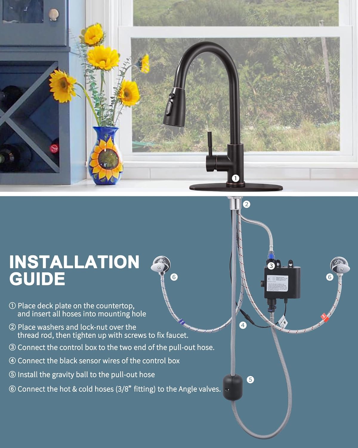 Stainless Steel Kitchen Faucet Combo with Water Filter - Brushed Nickel Sink Faucet for RO Systems