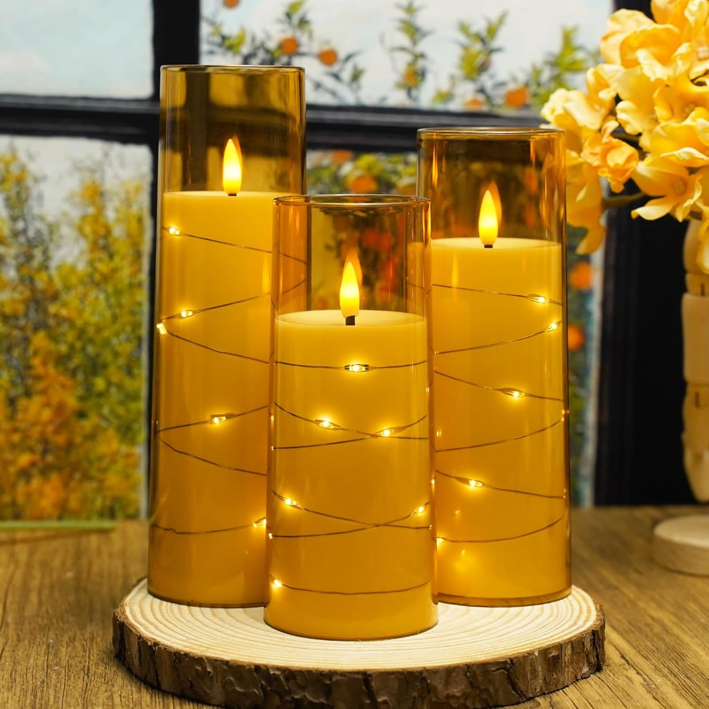 Flameless LED Pillar Candles Set - 9 Pcs White with Remote & Star String for Home Decor