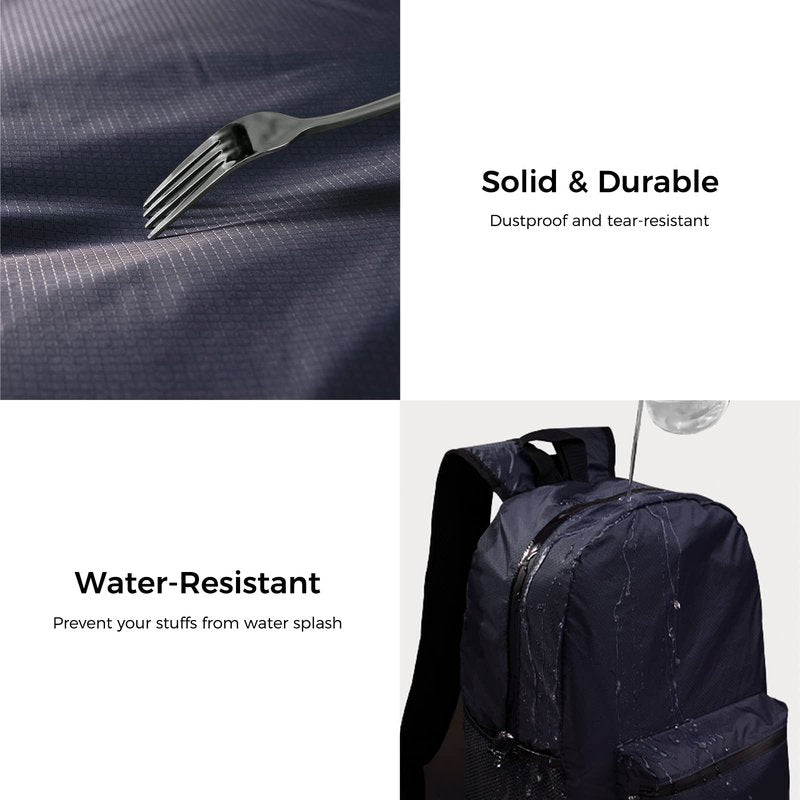 pack all 20L Lightweight Packable Backpack, Water Resistant Foldable Backpack, Travel Hiking Daypack with Waterproof Zippers (Navy Blue)