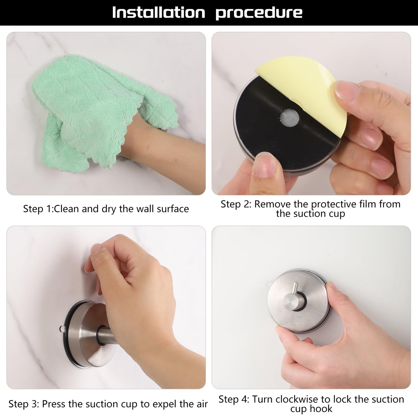 Dntorx Suction Hooks, 2 Pack Vacuum Suction Cup Hooks Removable and Reusable Shower Hooks Stainless Steel Towel Hooks Wall Hanging Hook Heavy Duty Hooks for Bathroom Kitchen, sliver