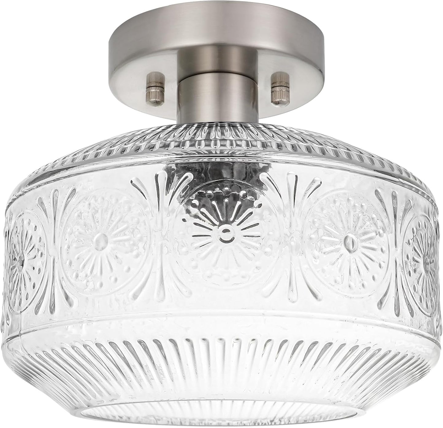 Vintage Semi Flush Mount Ceiling Light Fixture - Brass & Thickened Glass for Hallway, Entryway, Bedroom, Bathroom