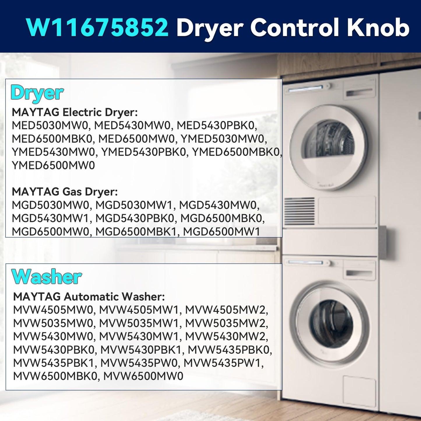 W11675852 Dryer Knob Replacement for Maytag, Large Dryer Control Knob Replacement Parts for Maytag Washer Dryer Timer Knob, Replaces W11328381