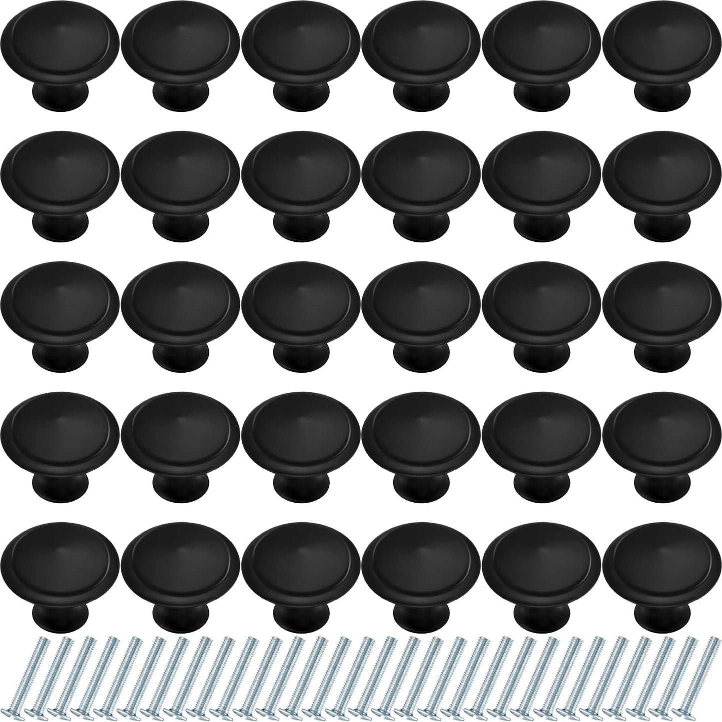 Ripeng 24 Pieces Round Kitchen Cabinet Door Knobs Black 1.2 Inch Cupboard Knob Solid Kitchen Drawer Pulls Cabinet Door Cupboard Hardware Dresser Handles with Screws for Dresser Drawer (1.2 Inch)