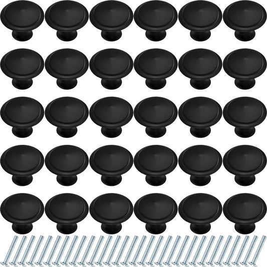 Ripeng 24 Pieces Round Kitchen Cabinet Door Knobs Black 1.2 Inch Cupboard Knob Solid Kitchen Drawer Pulls Cabinet Door Cupboard Hardware Dresser Handles with Screws for Dresser Drawer (1.2 Inch)