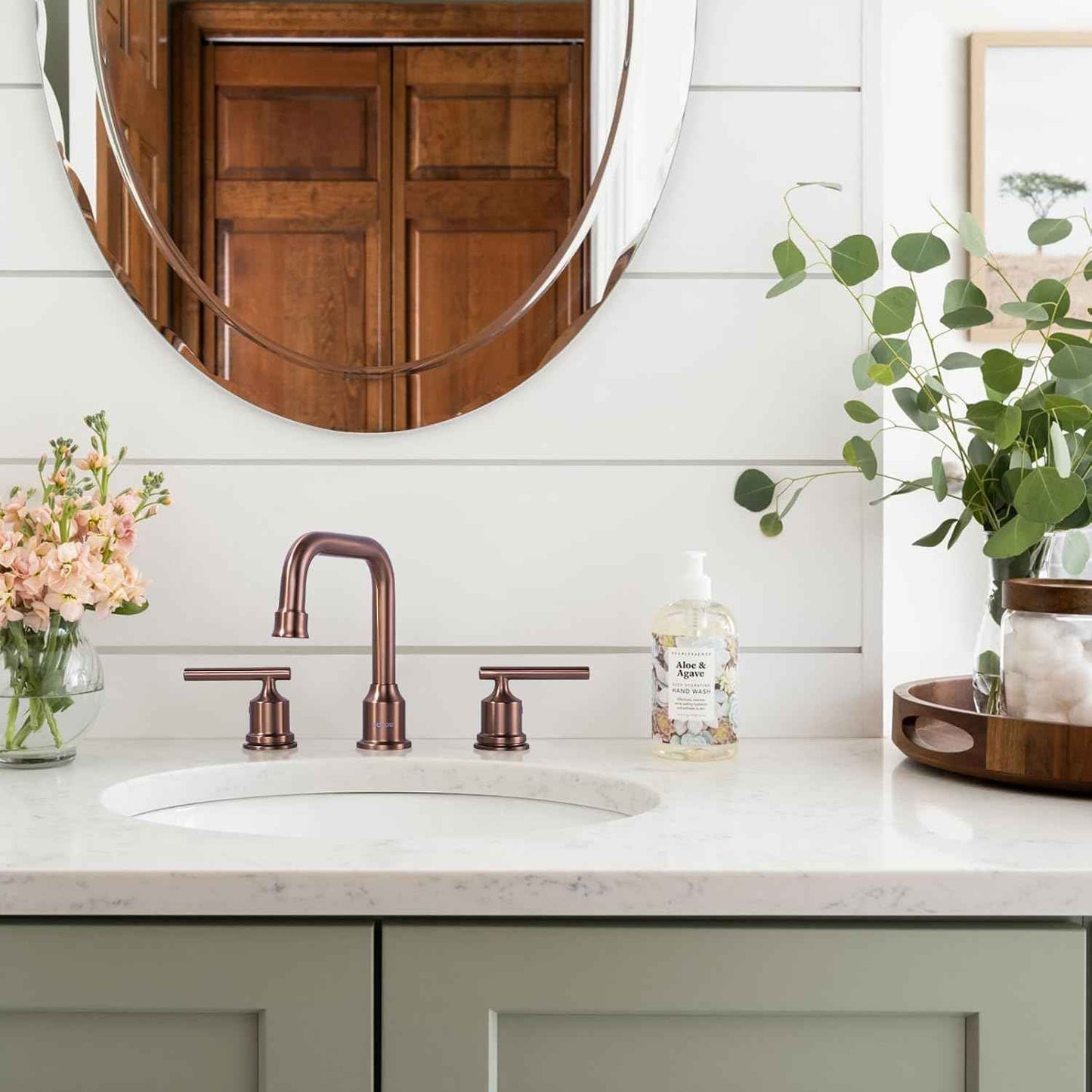 Brushed Nickel 8-Inch Widespread Bathroom Faucet with 360° Swivel Spout - Modern 2 Handle Lavatory Sink Fixture