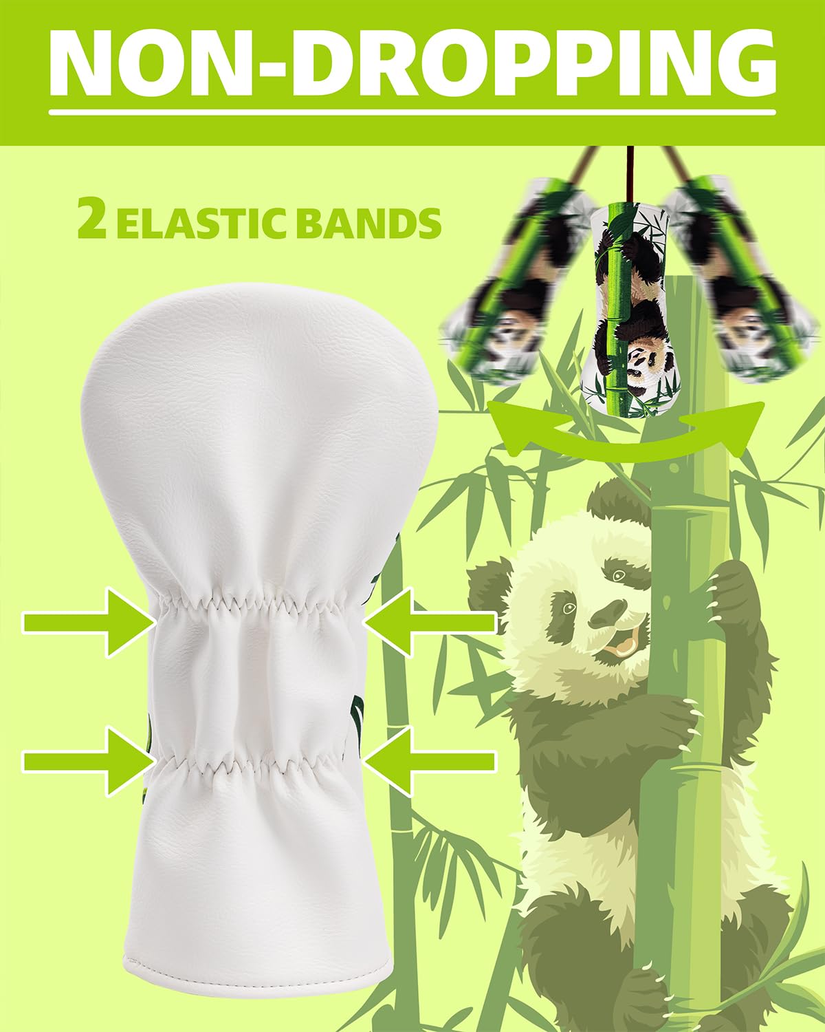 3pcs Panda Style Golf Head Covers, YXFSG Golf Club Covers Funny for Drivers, Fairway Woods, Hybrids, Mallet Blade Putter Golf Headcovers with Advanced Embroidery Soft Lined PU Leather for Most Brands