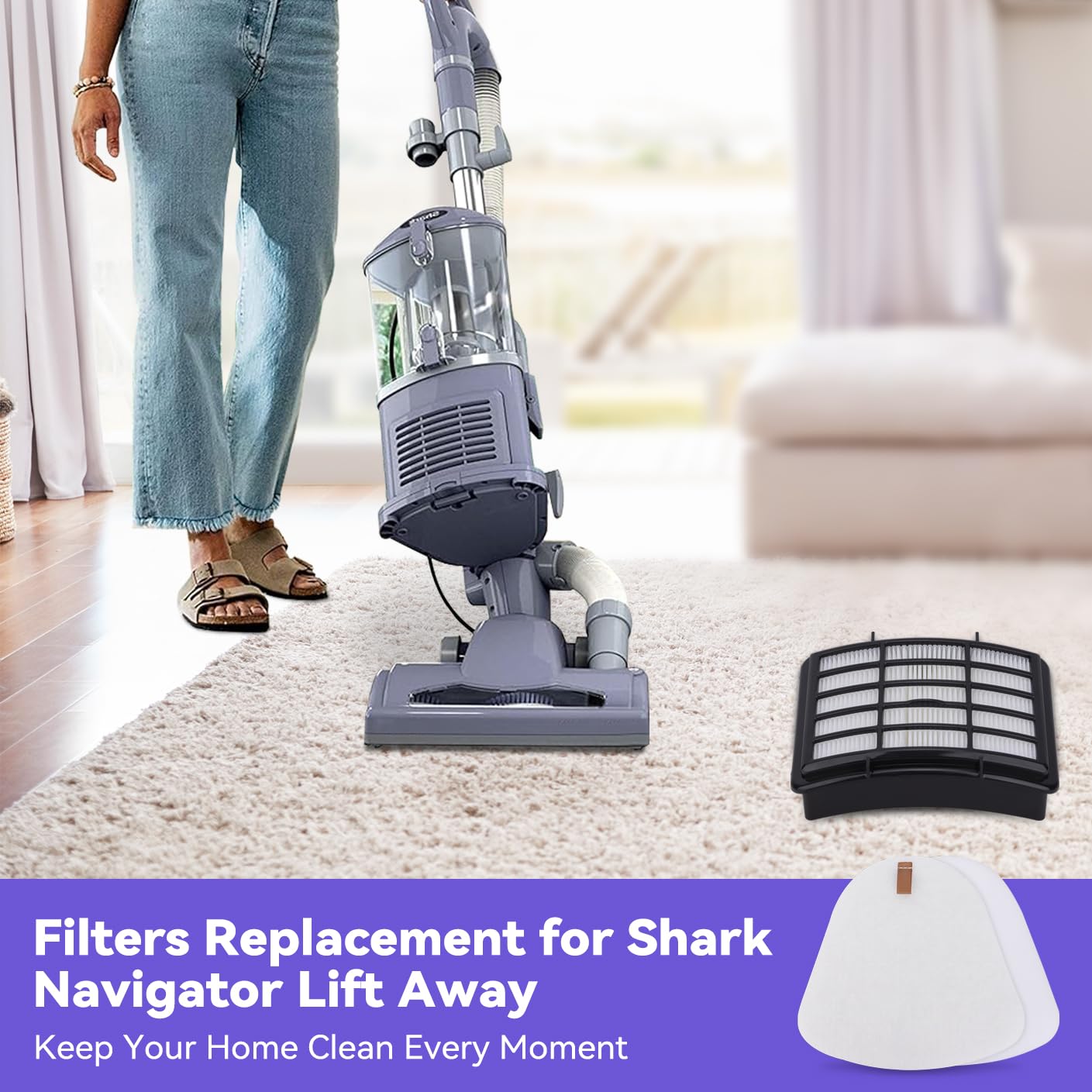 Vacuum Filters Replacement for Shark Navigator Lift-Away Vacuum NV350,NV351,NV352,NV355,NV360,NV370, UV440,UV490,UV540 vacuum,1 HEPA Filter, 2 Foam & 2 Faux Felt Filters - Replacement XFF350 XHF350