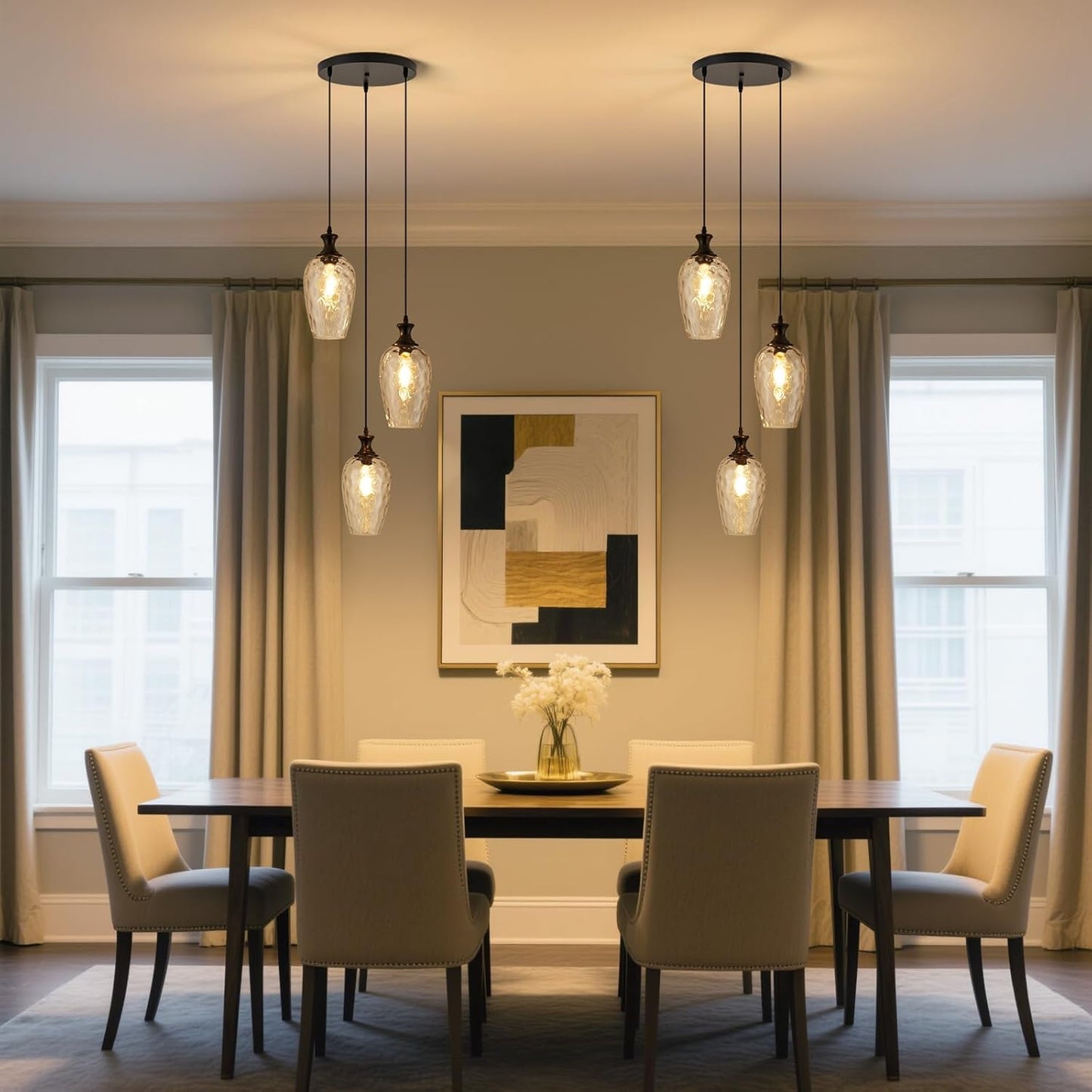 Brushed Nickel Glass Pendant Light Fixture - Modern 1-Light Hanging Lamp for Kitchen Island & Dining Room