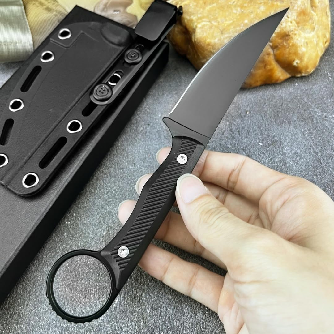 DIELUONAI 7.8" Fixed Blade Knife for Outdoor EDC,Full Tang 8Cr13Mov Steel with Mirror Finish,Non-Slip Grip Handle & Secure Kydex Sheath,Gift For Men