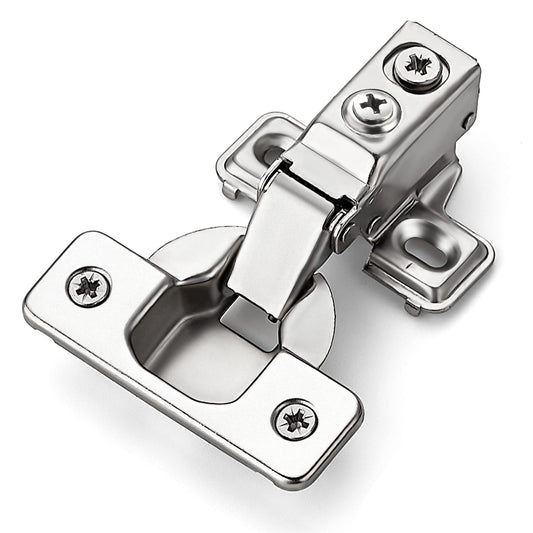 Ravinte 2 Pack 1 Pair Short Arm Kitchen Cabinet Hinges for 1/2 Inch Overlay Cabinet, Brushed Nickel 105 Degree Opening Angle Hinges, Soft Close Concealed with Mounting Screws for Face Frame Door