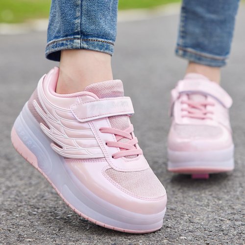 XUVUVJU LED Roller Skates Shoes Girls Boys Kids Sneakers with Wheels Pink