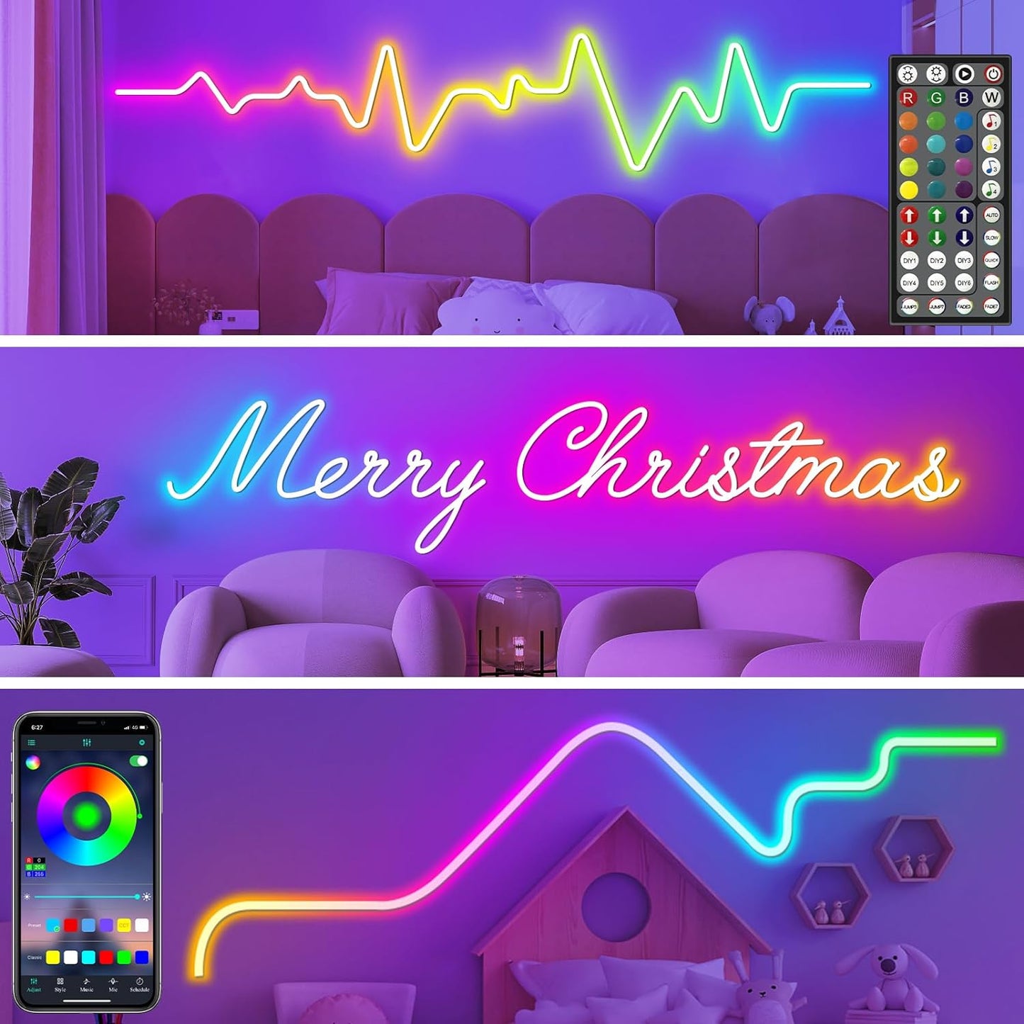 60FT SINLEY LED Neon Rope Lights - App/Remote Control, Waterproof RGB for Indoor/Outdoor Use