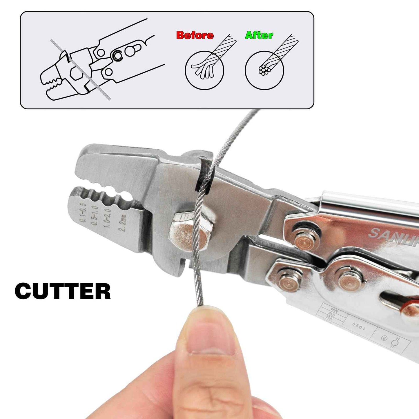Sanuke Wire Rope Crimping Swaging Tool Cable Crimps up to 2.2mm(2/32inch) with 160pcs 4sizes Aluminum Double Barrel Ferrule Loop Sleeve and 10pcs Stainless Steel Thimble Assortment Kit