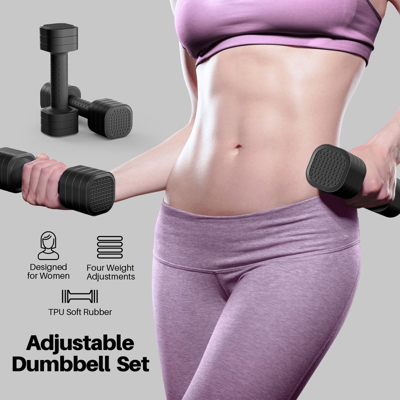 Zempox Adjustable Dumbbell Set of 2, 4 in 1 Free Weights Dumbbells Set for Women, Hand Weights for Women at Home, Each 2lb 3lb 4lb 5lb with TPU Soft Rubber Handle for Home Gym Exercise Training