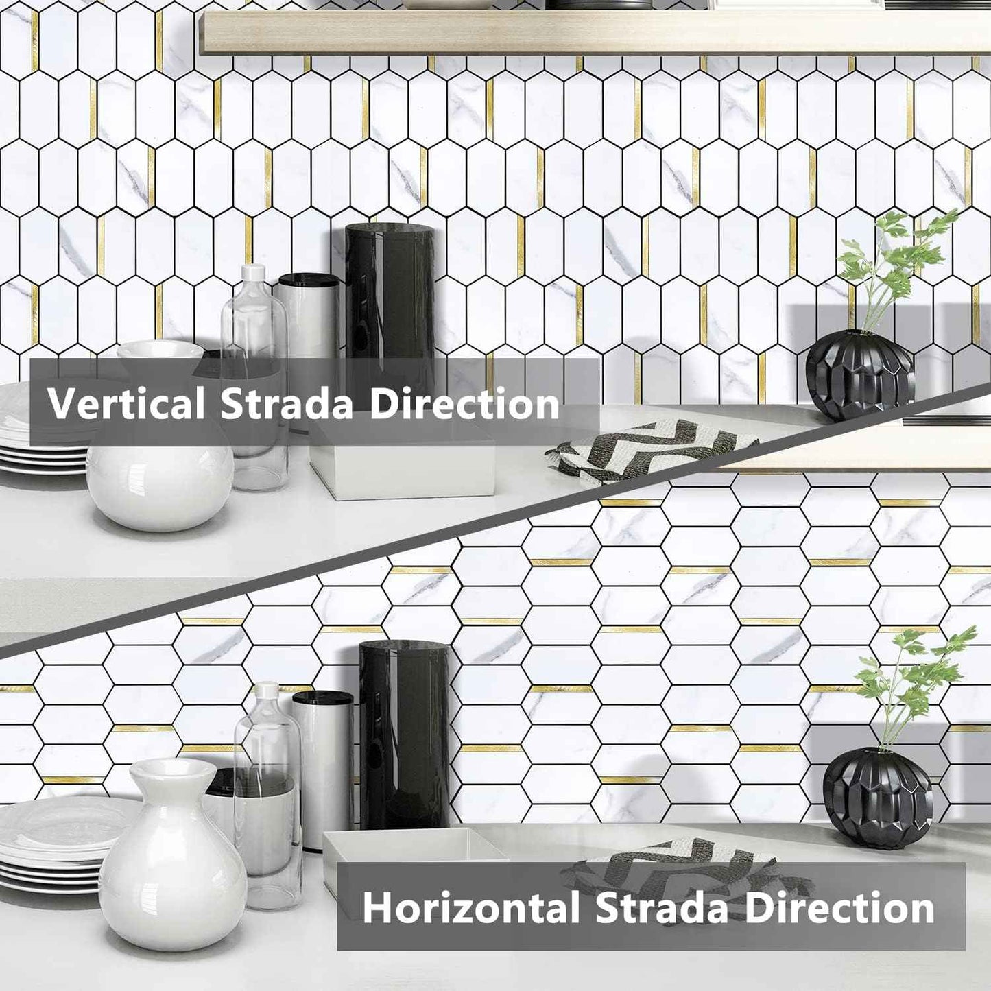 Glossy Wood Grain Peel and Stick Backsplash Tile - 10 Sheets Hexagon Mosaic for Kitchen & Bathroom, 12.4 x 12 Inch