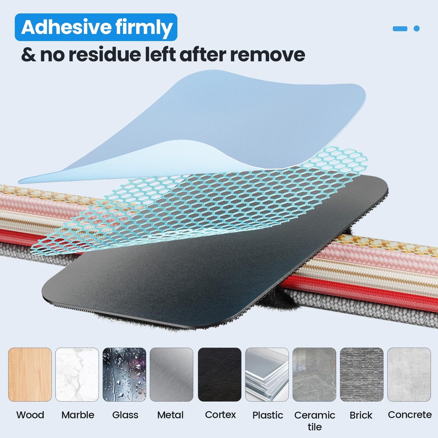 Cable Management Under Desk, 【Up to 15 Cord】【Enhanced Wire Holder】 Cord Organizer, Adjustable Hook and Loop Cable Ties, Reusable Cord Holder, Cable Hider Clips Under Table, 20 Pair