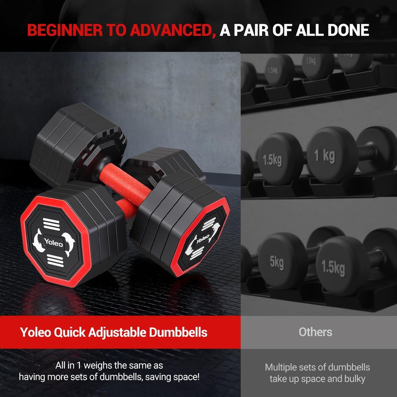 Yoleo Adjustable Dumbbell Set, Weights Dumbbells Set at Home Workout Equipment, 4 in 1 Each Premium Tai Chi-Style Rotary Mounting Adjustable 10/15/20/25 lb dumbbells, with TPU Soft Rubber Handle Suitable Men/Women Updated 2.0, 1 pcs