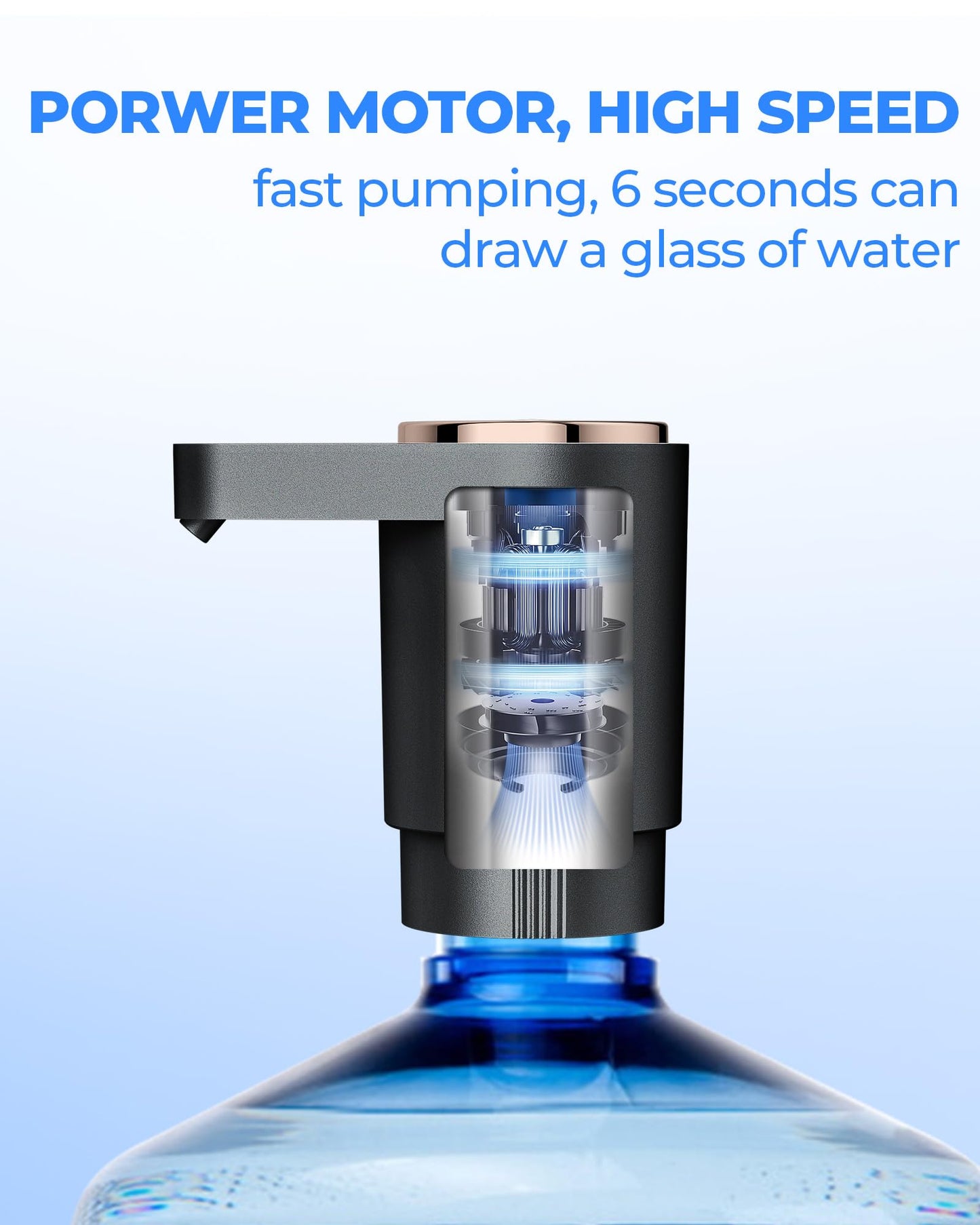 Water Bottle Pump, Portable Electric Water Dispenser Pump for 5 Gallon Bottles - USB Charging, Automatic Switch, Rechargeable Battery for Home Kitchen Room Camping, Black