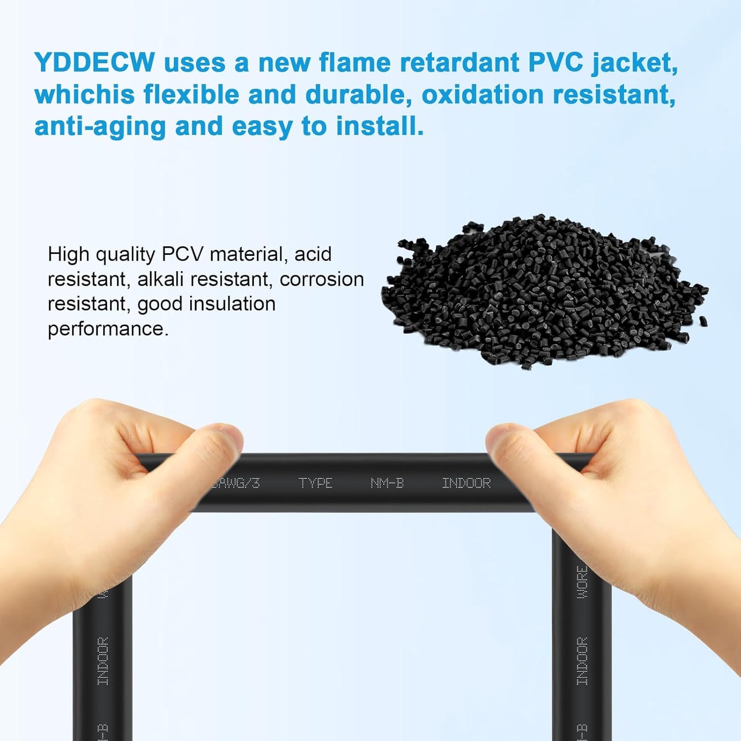 14 Gauge NM-B Wire with Ground - 50FT Pure Copper Indoor Electrical Cable for Outlets & Switches