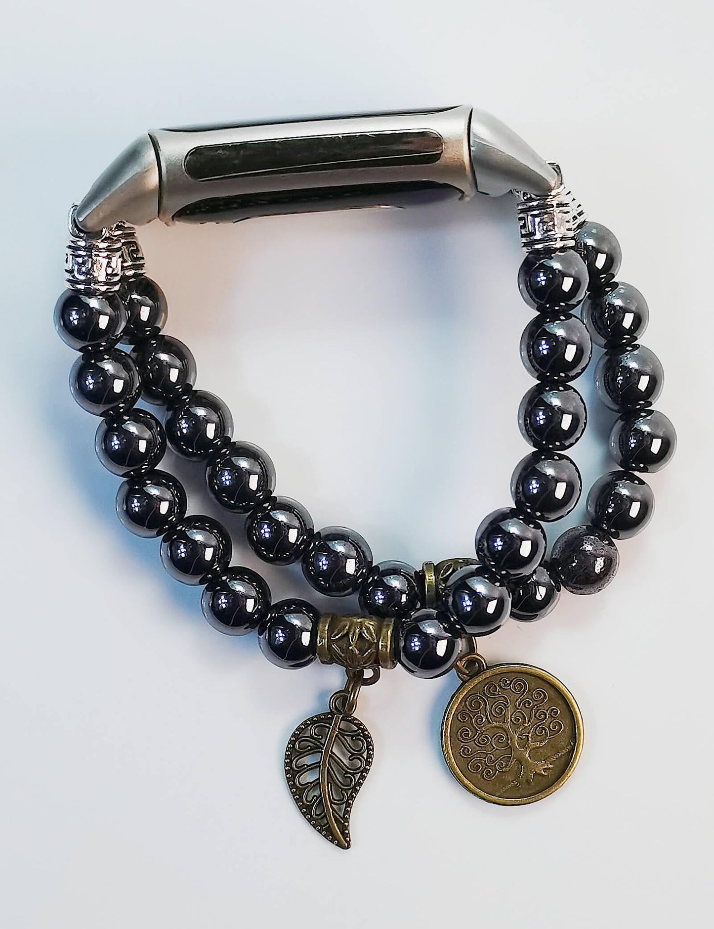 FTWIND Compatible with Fitbit Charge 5/6 Band Agate Natural Gemstone Beads Bracelet for Women Energy Stones Healing Crystal Stretch Chakra Bracelets Tree of Life Obsidian 6"-6½"