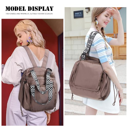 Carfond Large Capacity Portable Backpack Tote Bag For Car Travel, Lightweight Foldable Nylon Travel & Shopping Bag with 15 Pockets, Khaki