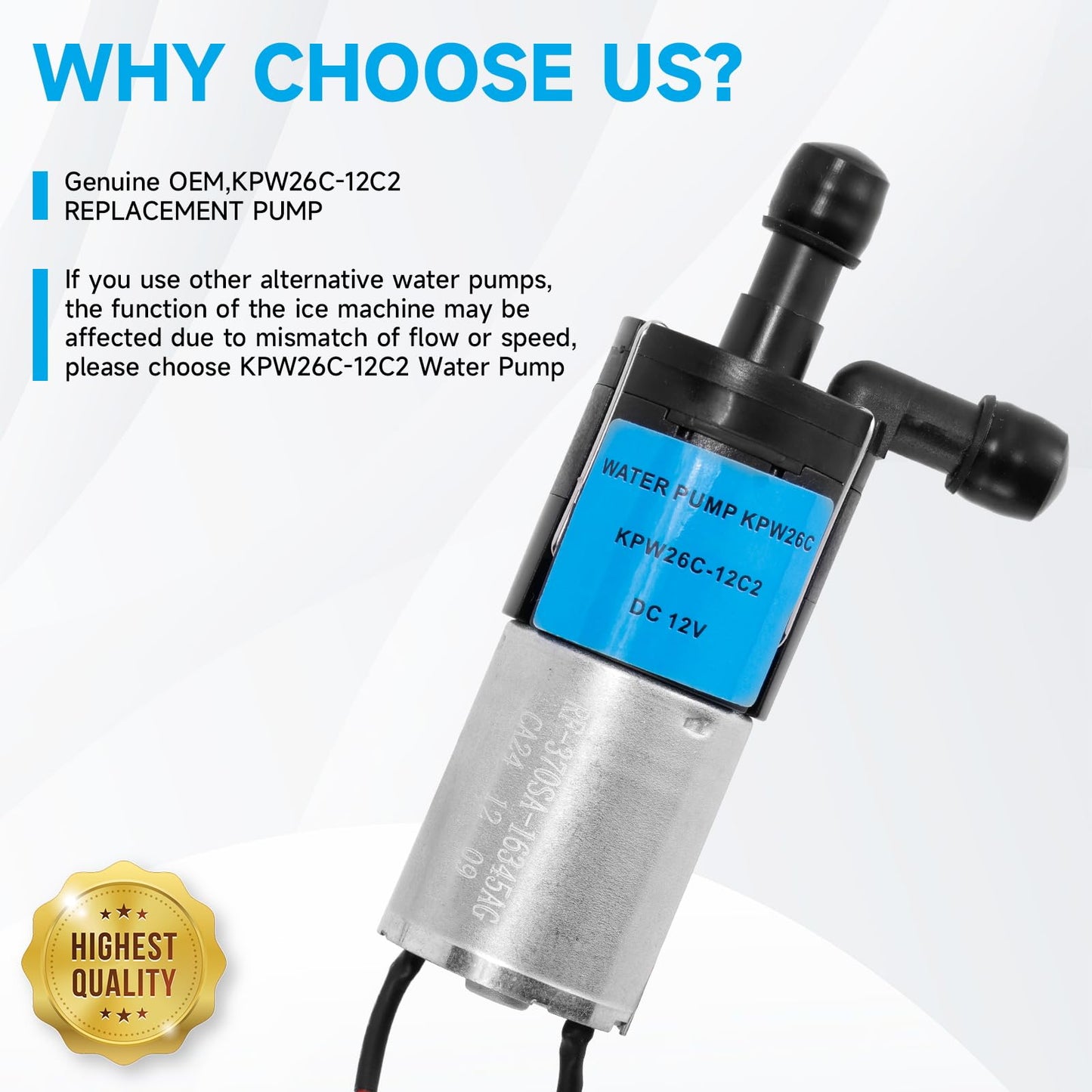 KPW26C-12C2 Water Pump DC 12V Replacement for G E Profile Opal 2.0 Countertop Ice Maker and IM-03S Genuine OEM