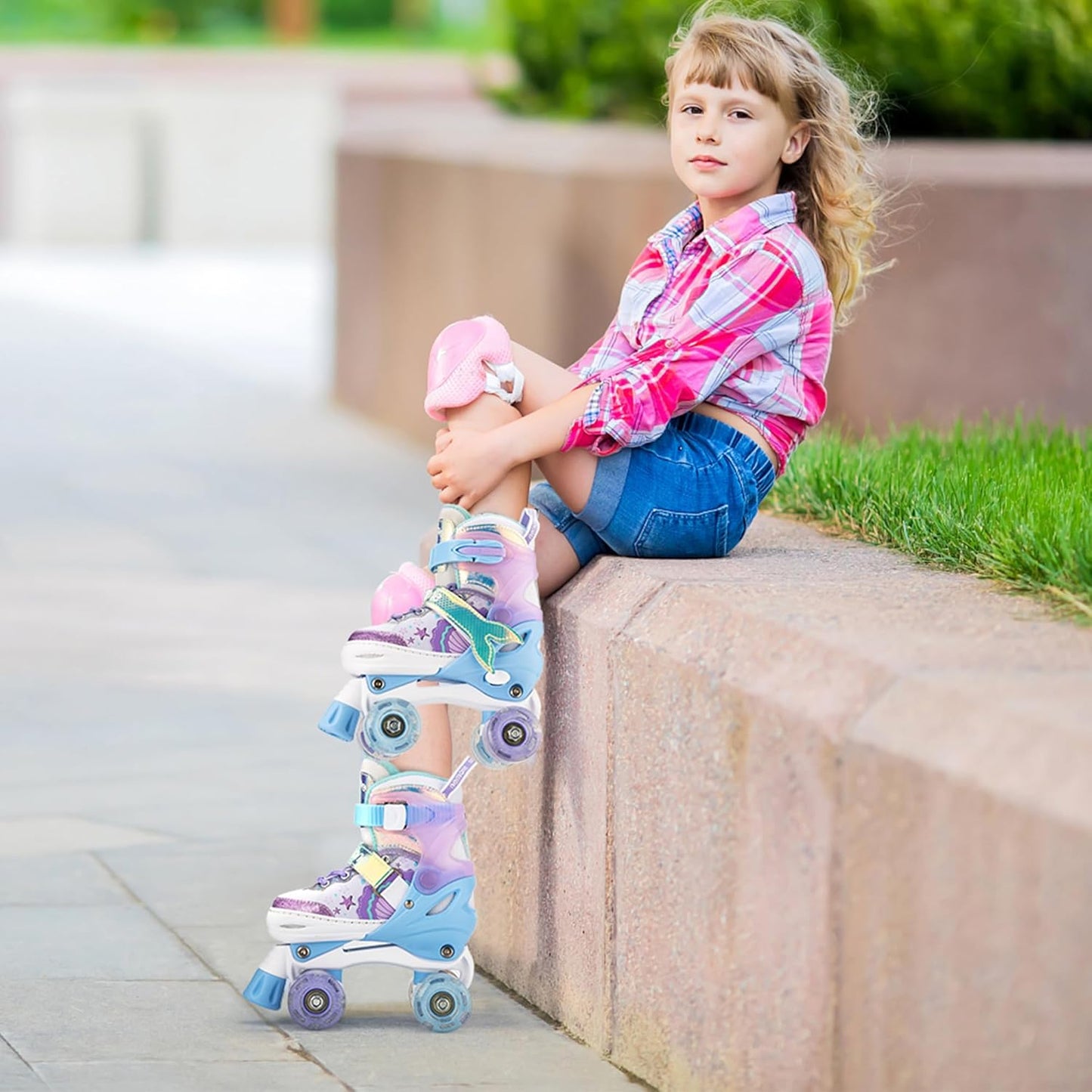 NEMONE Adjustable Light-Up Roller Skates for Girls | Purple & Blue | Perfect for Beginners & Toddlers
