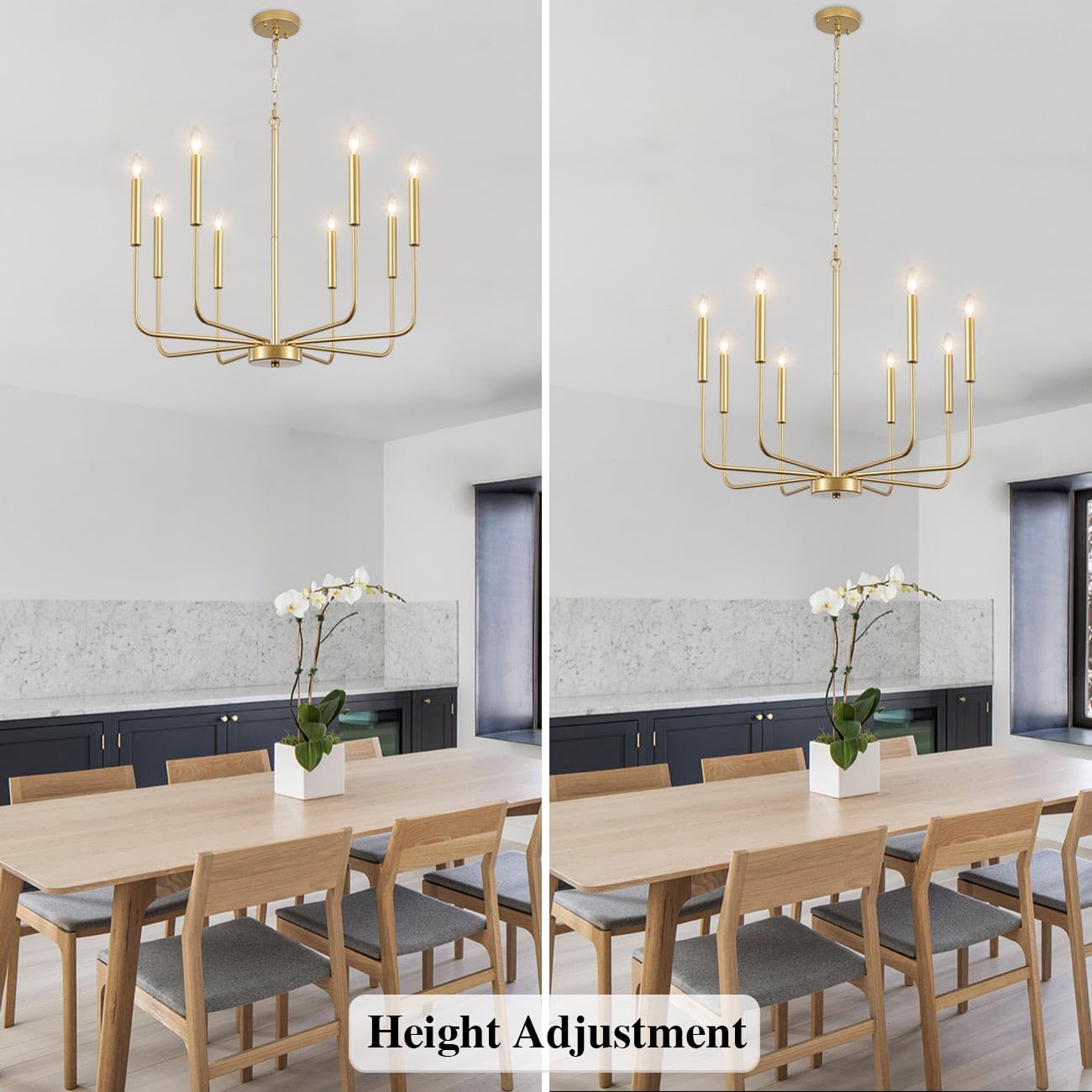 LASENCHOO Gold Chandelier Light Fixture, 8 Lights Modern Farmhouse Chandelier for Dining Room Light Fixture, Candle Pendant Light Fixtures Ceiling Hanging for Kitchen Living Room Bedrooms Entryway