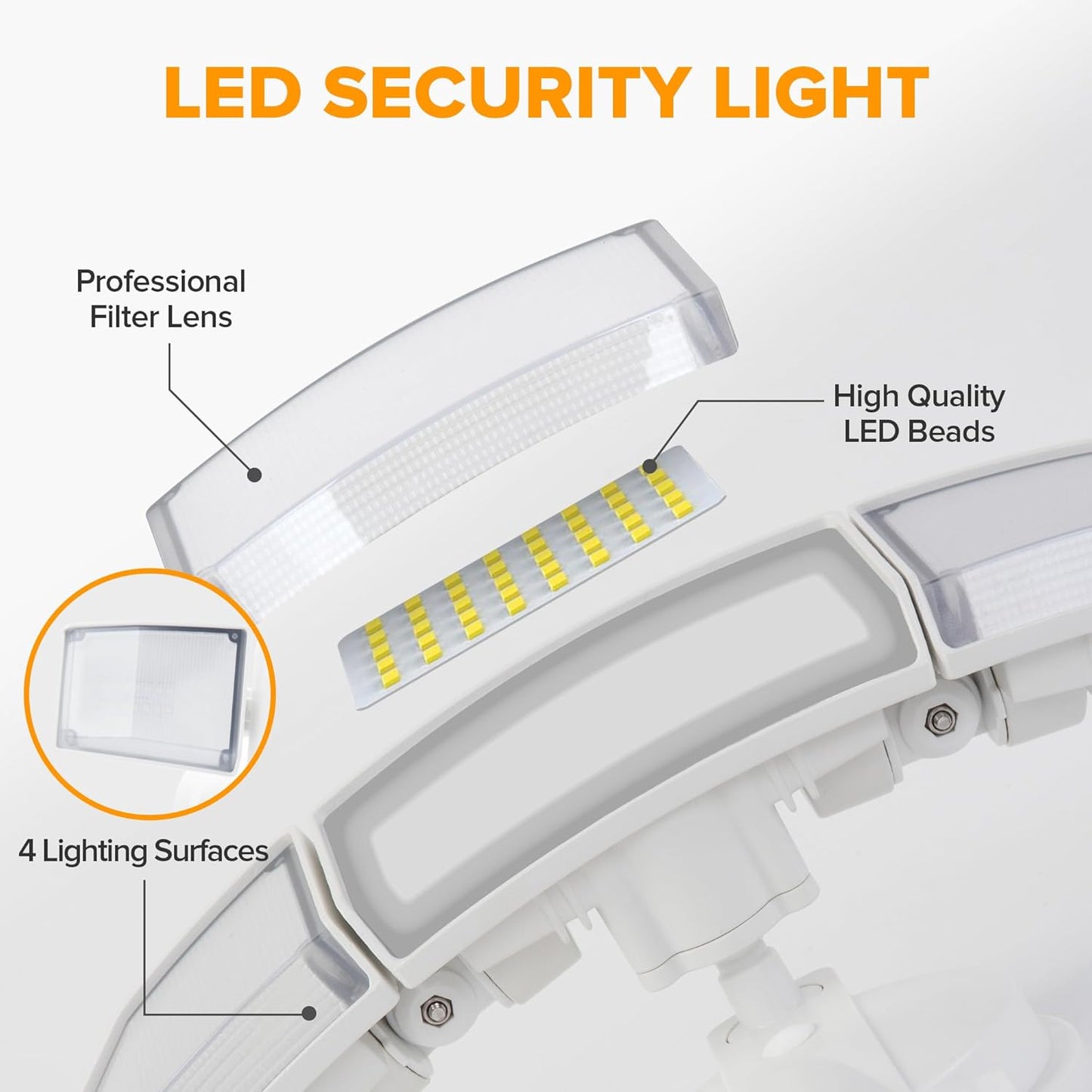 75W LED Flood Light - 8000 Lumen Outdoor Security Light with 3 Adjustable Heads, IP65 Waterproof for Garage, Yard & Patio - 5000K Daylight