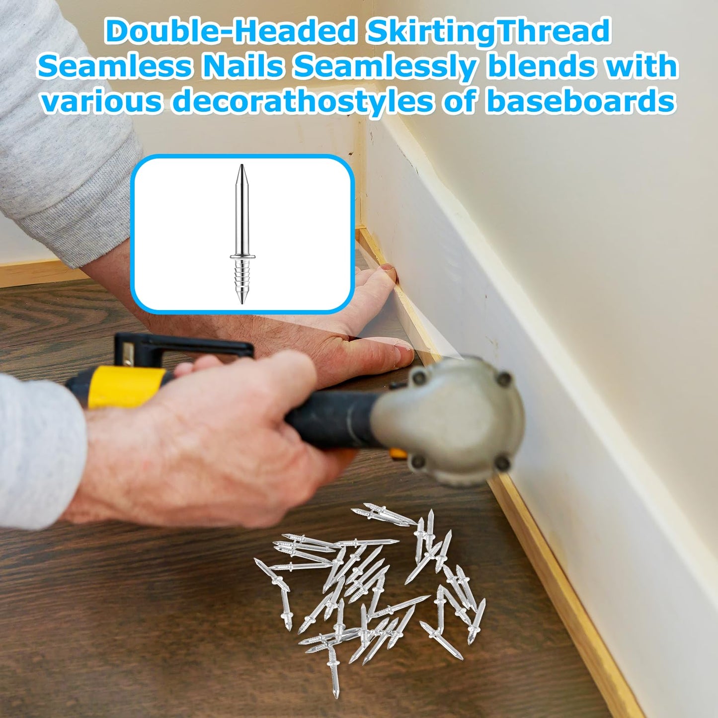 simarro 500 Packs Double-Head Skirting Thread Seamless Nail Bulk, Skirting Line without Marks Nail Invisible Security Screws with 5 Nail Specific Sleeve Tools