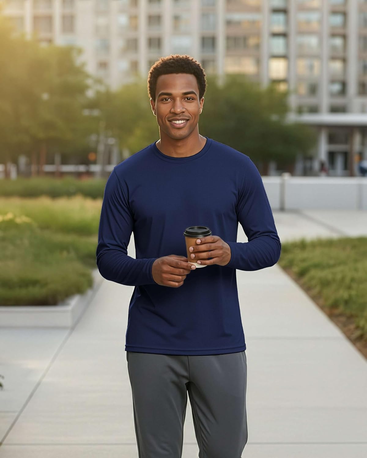 Real Essentials Men's Quick-Dry Athletic Long Sleeve T-Shirt - UPF SPF UV Protection | 3 & 5 Pack Available in Big & Tall