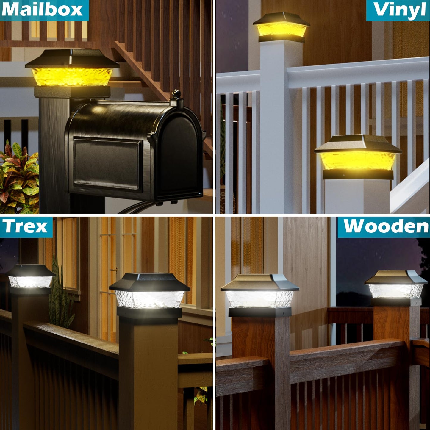 SIEDiNLAR 4x4 Solar Post Cap Lights 2 Modes Metal Deck Fence Post Light Waterproof Outdoor for 3.5x3.5 4x4 Vinyl Wooden Posts Patio Garden Decor, Warm/Cool White (12 Pack, Black)