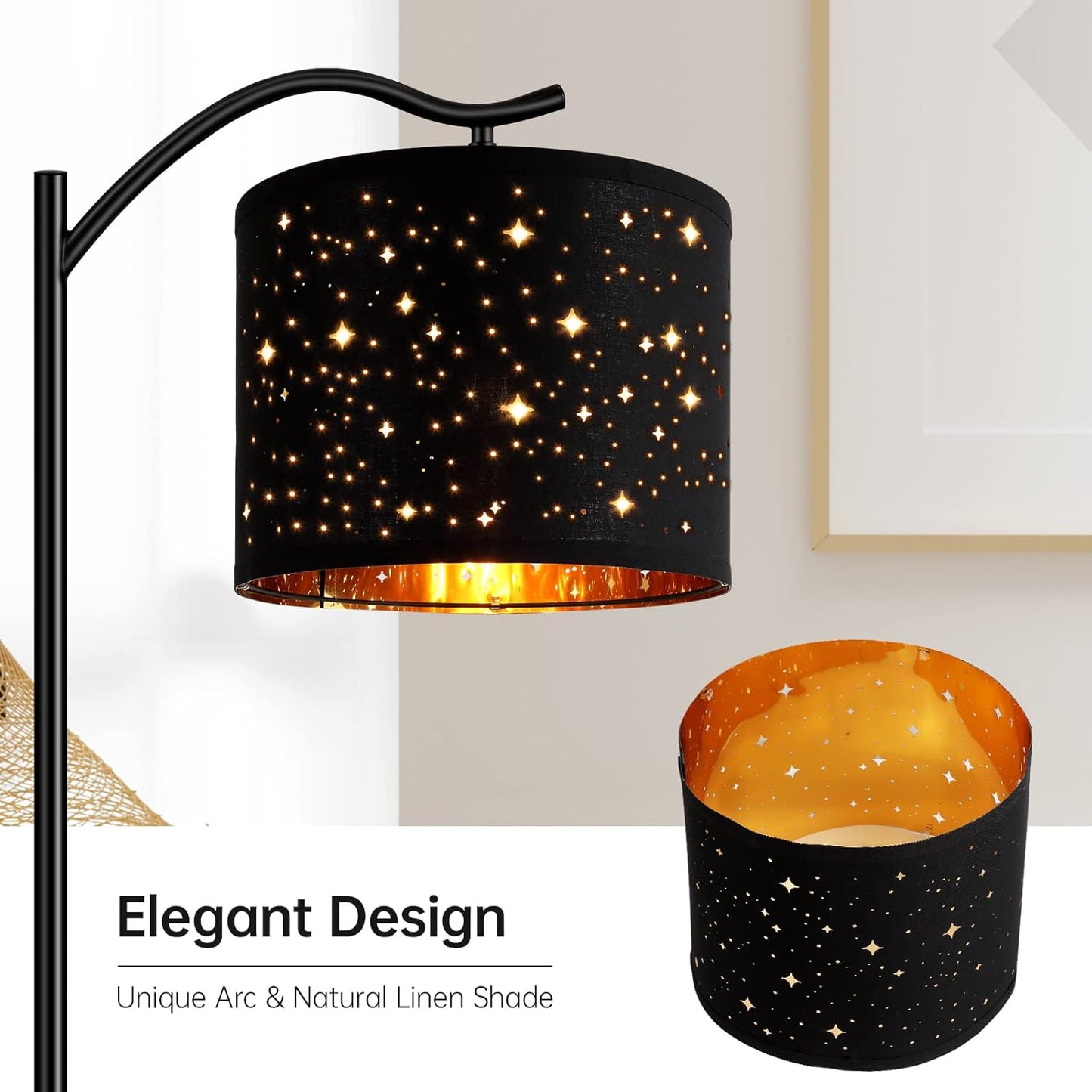 Modern LED Floor Lamp with Bohemian Linen Shade – Arched Tall Standing Light for Living Room & Bedroom