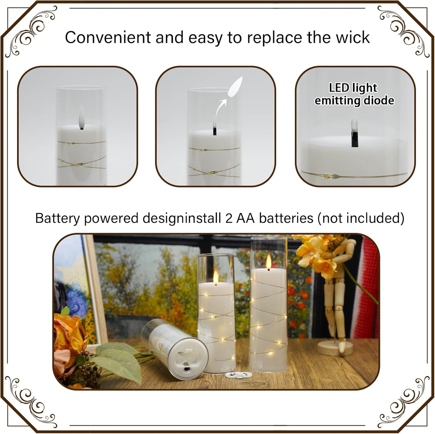 Flameless LED Pillar Candles Set - 9 Pcs White with Remote & Star String for Home Decor