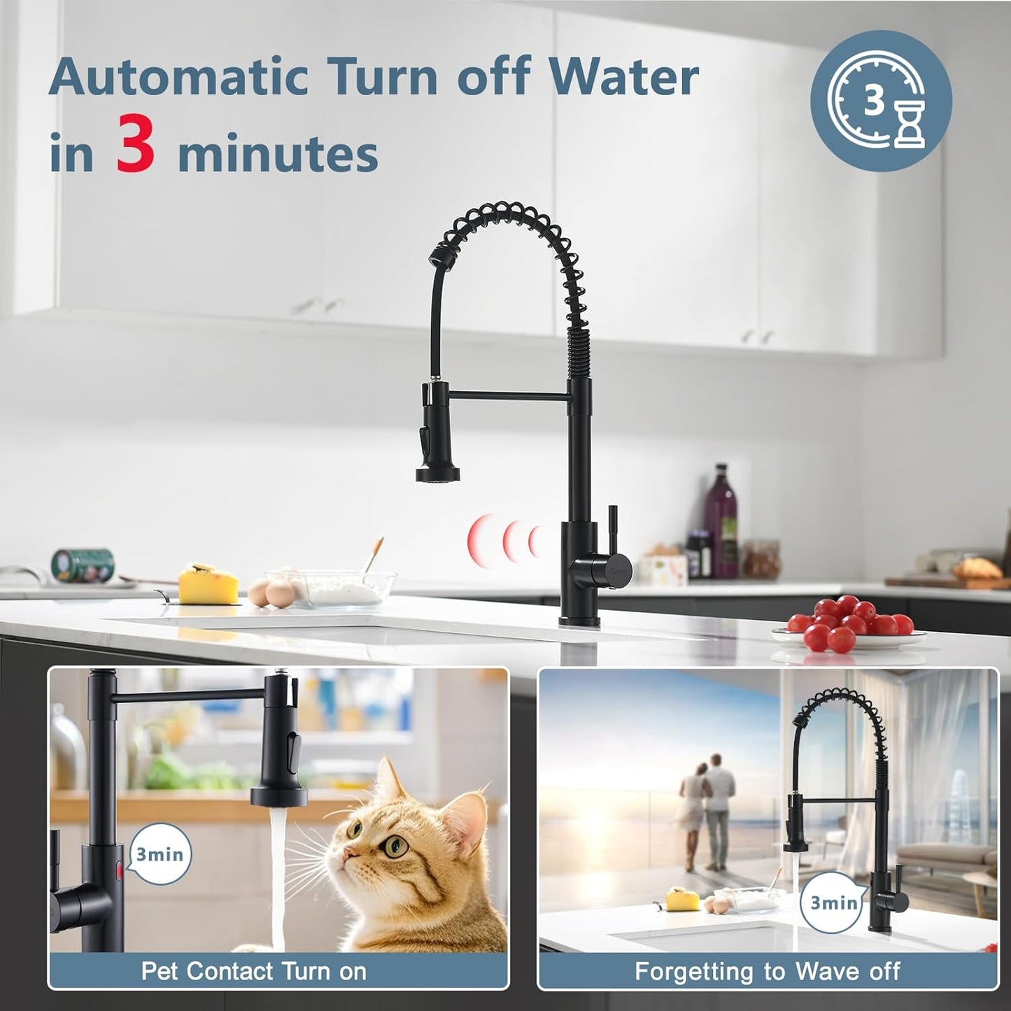 Matte Black Kitchen Faucet with Soap Dispenser - Commercial Single Handle Pull Down Sprayer