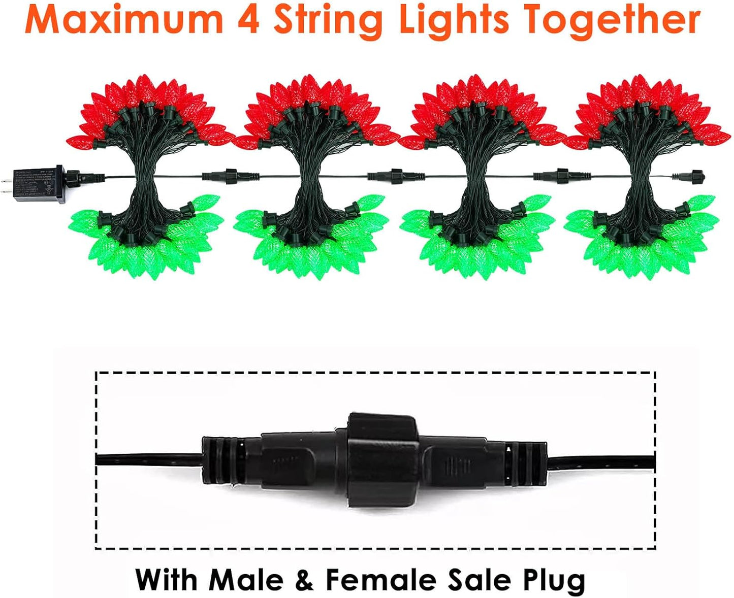 100 LED C9 Halloween String Lights - 66FT Waterproof Twinkle Lights with 8 Modes & Timer for Indoor/Outdoor Decor (Orange, Purple, Green) - 2-Pack