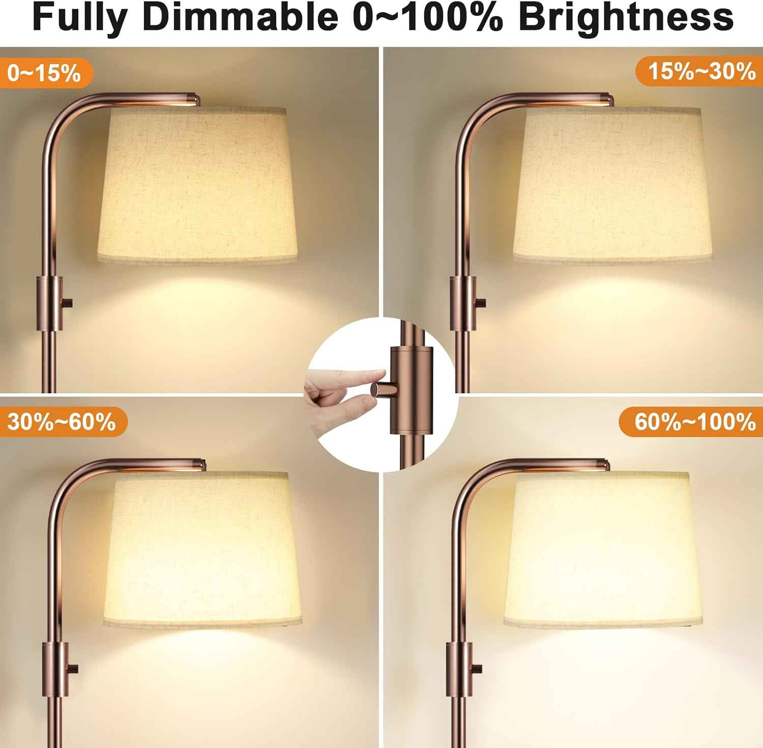 Modern Dimmable Floor Lamp with 9W LED Bulbs - Stylish Standing Light for Living Room & Bedroom (Gold & White)