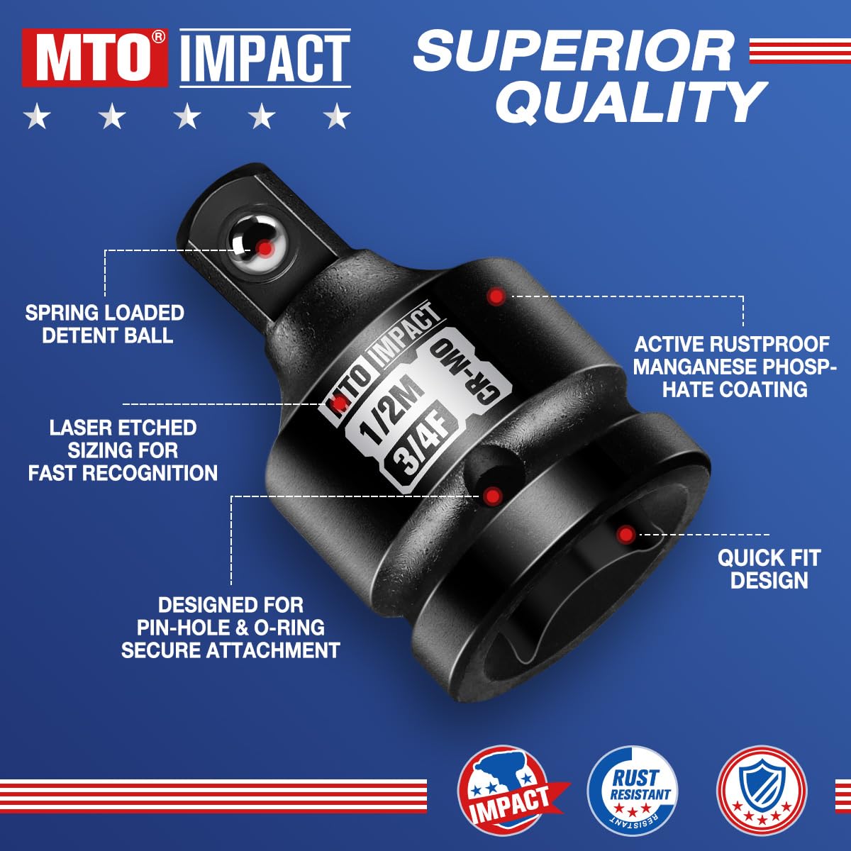 MTO 3/4" Female to 1/2" Male Impact Socket Adapter, 3/4-Inch Impact Socket Adapter Reducer, Chrome Molybdenum Alloy Steel