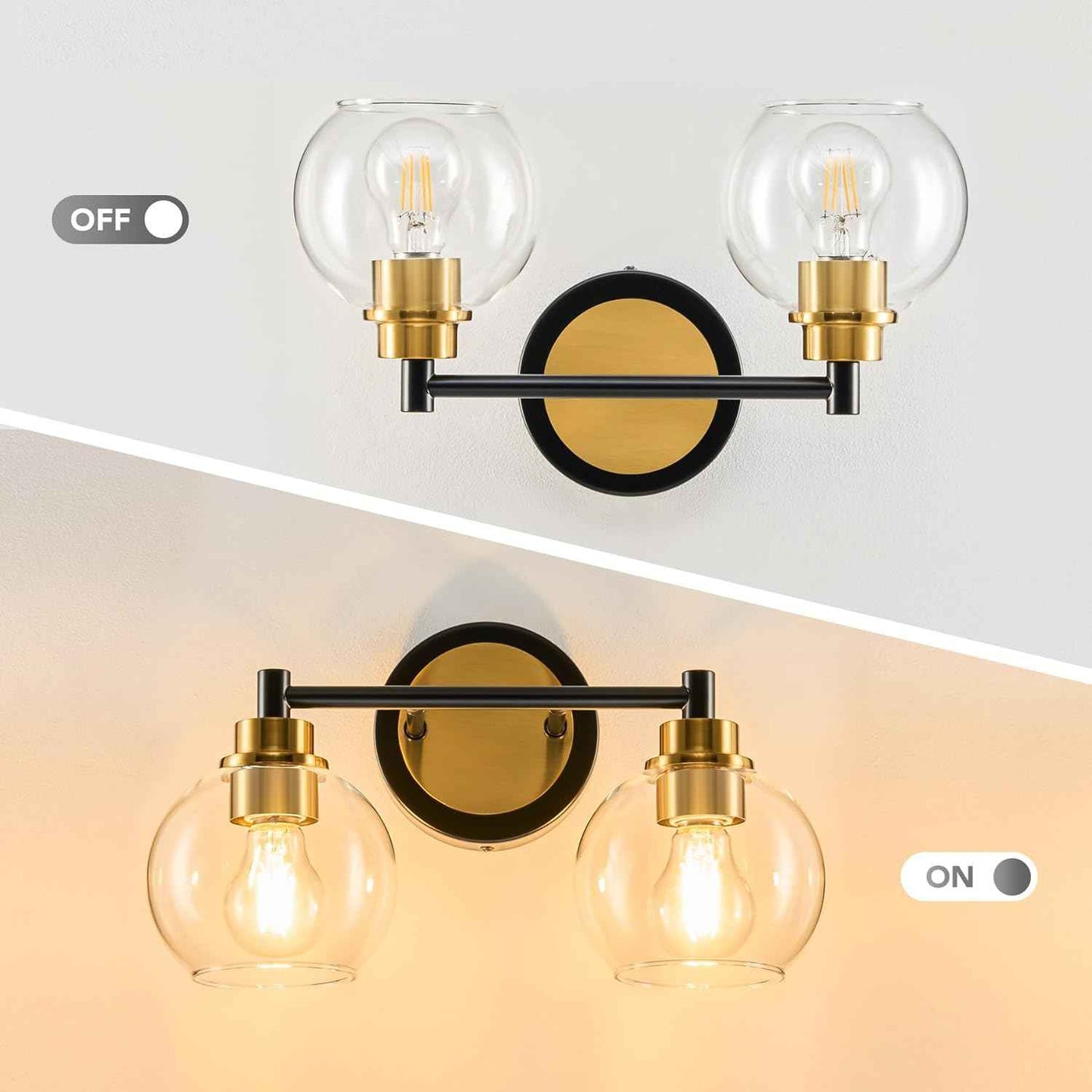 3-Light Vanity Bathroom Light Fixture with Globe Glass Shades - Brushed Nickel, ETL Certified