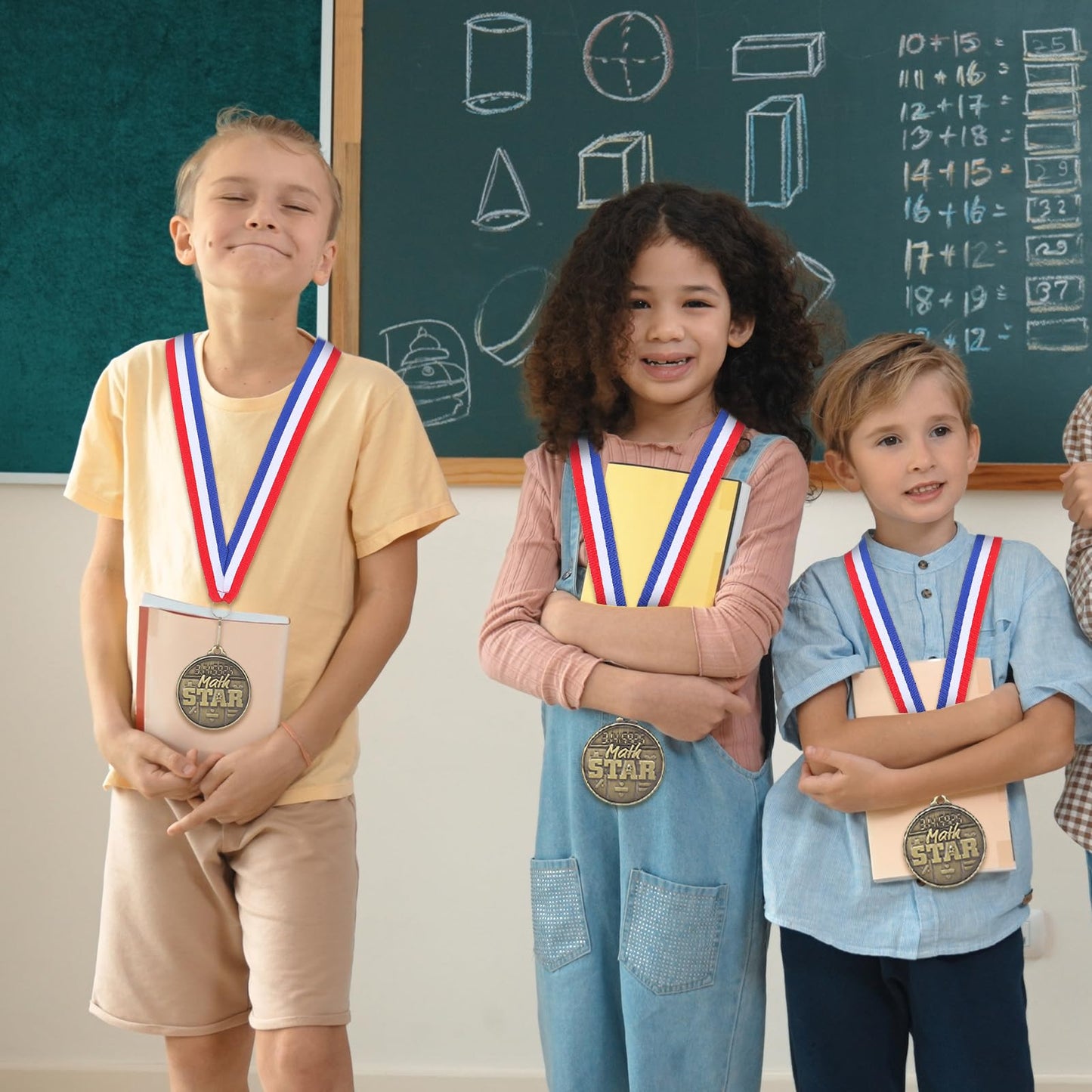 Quelay 30 Pcs 2 Inches Student Award Medals Bulk Awards Medal with Neck Ribbons Metal Trophy Prize Gift for Tournaments, Competitions, Party, Kids and Adults(Math Star Medals)