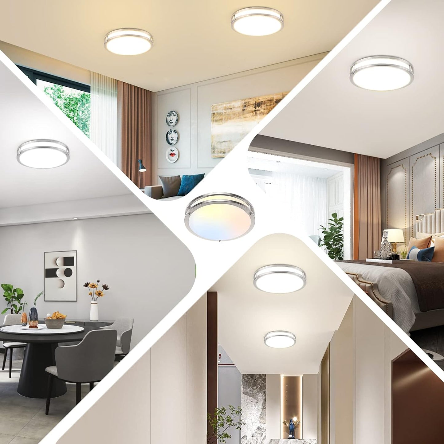 36W Dimmable LED Ceiling Lights - Super Bright Flush Mount Fixtures, 2-Pack, 13 Inch, Adjustable 2700K-6500K for Bedroom & Kitchen