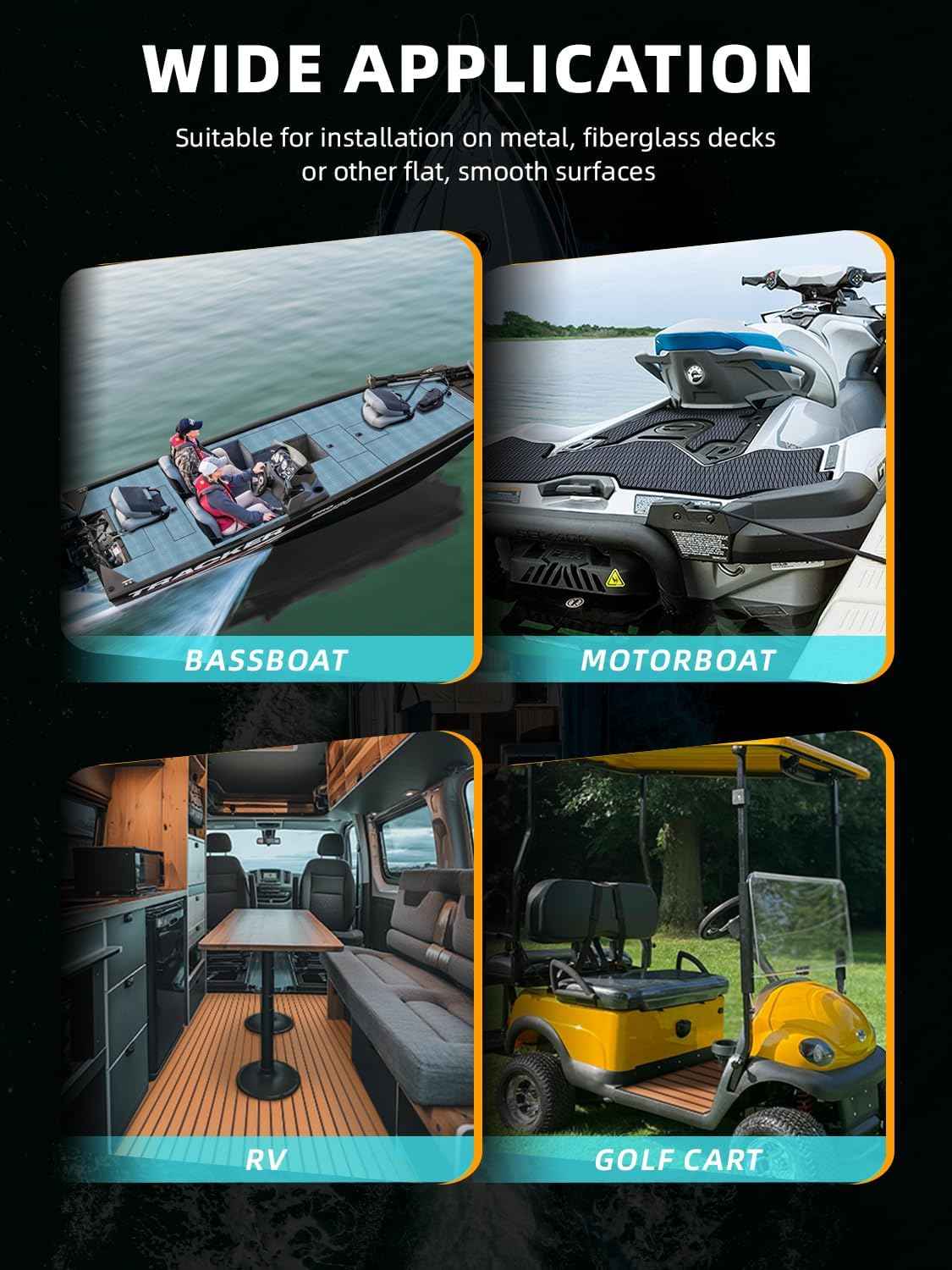 Non-Slip EVA Foam Boat Flooring Mat for Motorboats & Kayaks - 94.5''x15.7'', Dark Grey