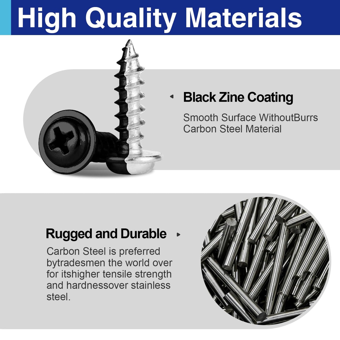 170 PCS #8 Black Wood Self Tapping Screws Assortment Kit, Carbon Steel Wood Screws Set 6 Size(1/2", 5/8", 3/4", 1", 1-1/4", 2")