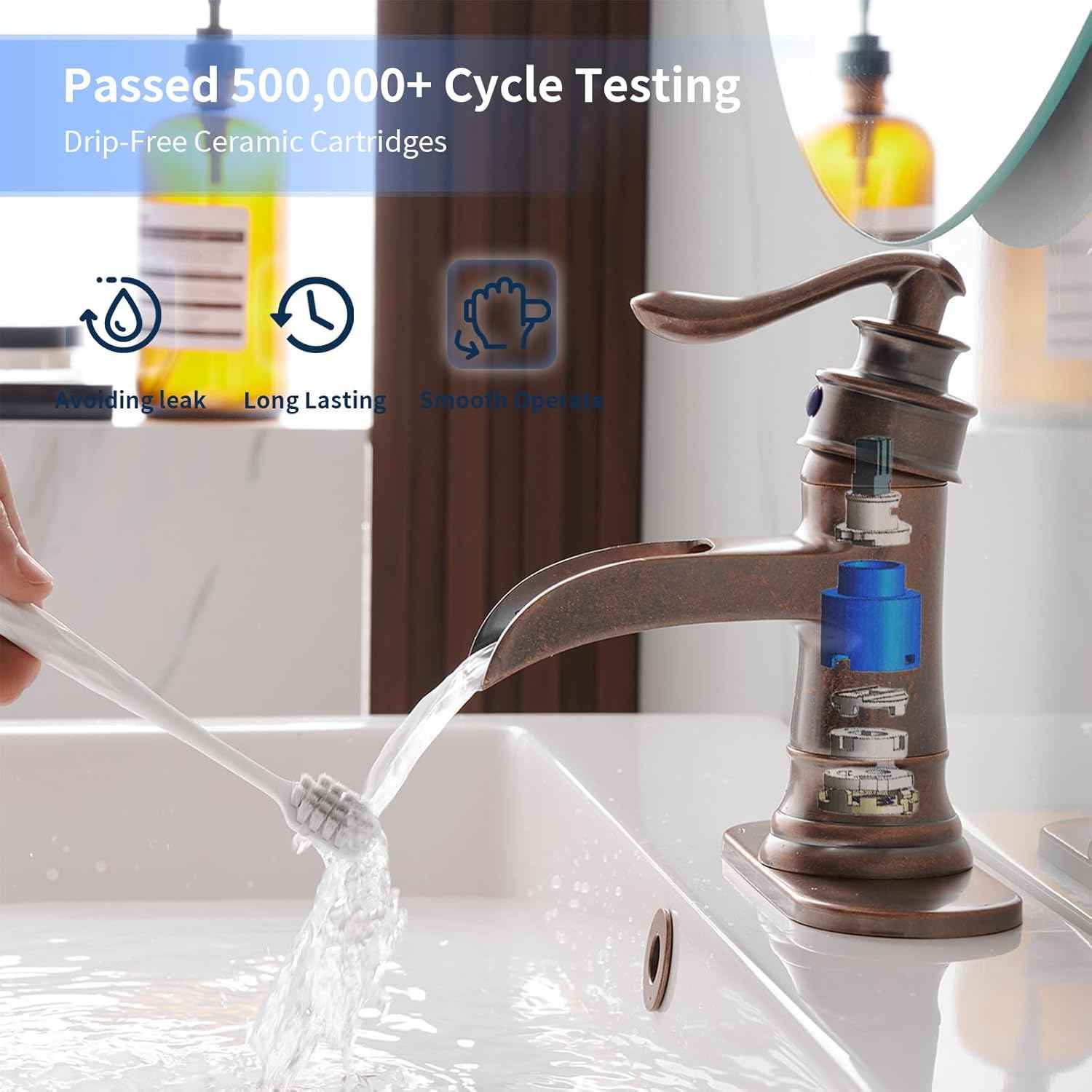 Matte Black Waterfall Bathroom Faucet - Single Handle Lavatory Sink Mixer with Brass Drain